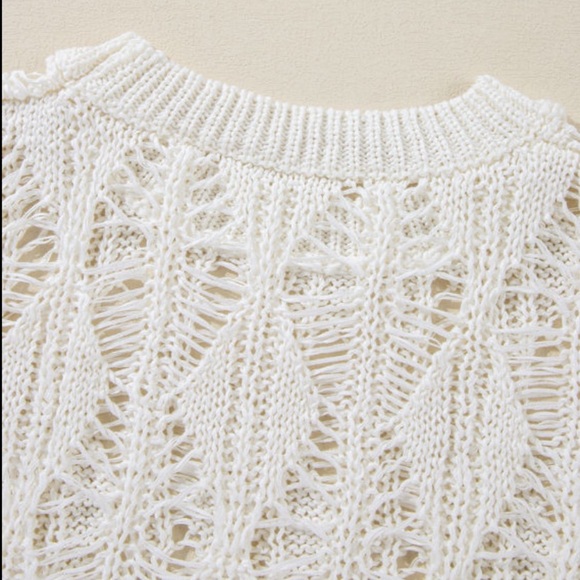 Cream Crochet Loose Fit Sweater - Picture 9 of 12